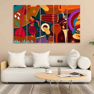 Dance & Music Instruments Canvas Wall Painting Set of Five