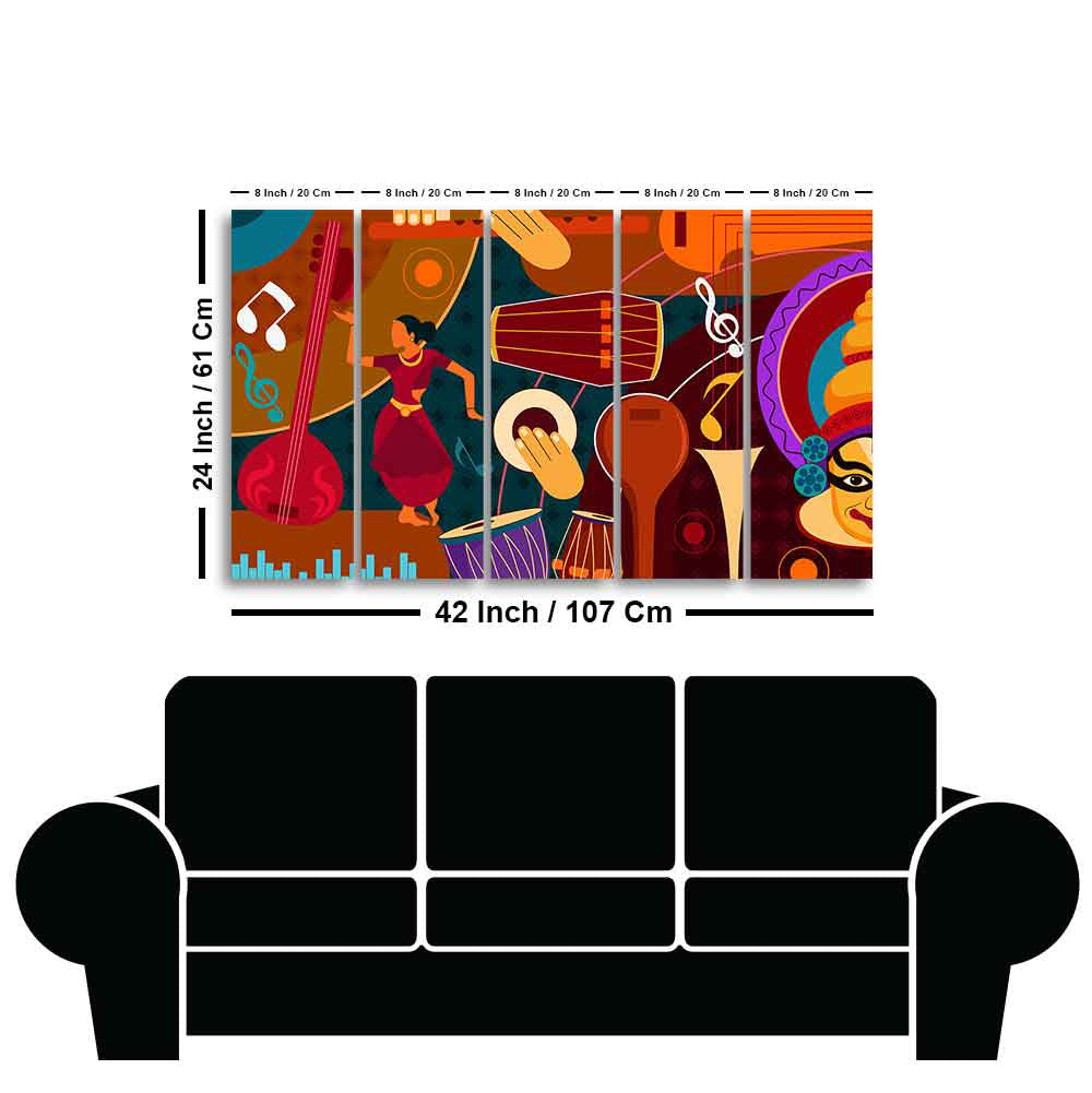 Dance & Music Instruments Canvas Wall Painting Set of Five