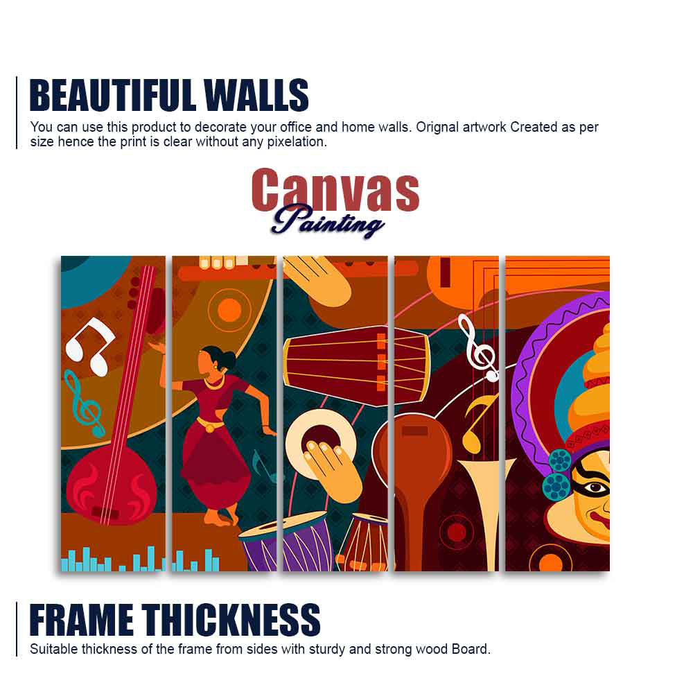 Dance & Music Instruments Canvas Wall Painting Set of Five