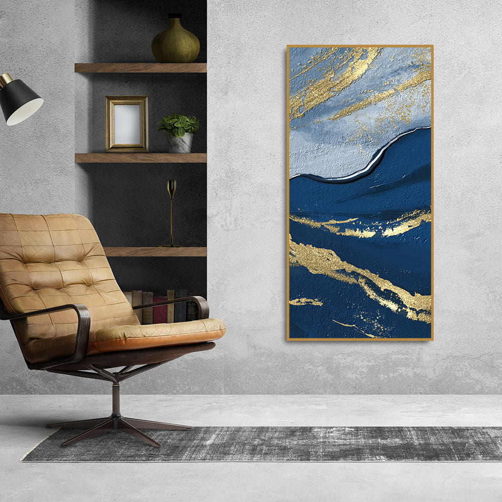 Dark Mountains and Golden Pattern Premium Canvas Wall Painting