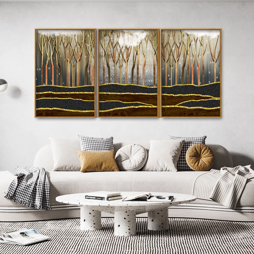 Dead Forest Modern Abstract Art Floating Canvas Wall Painting Set of Three