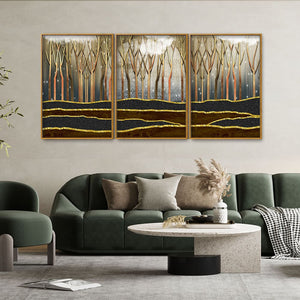 Dead Forest Modern Abstract Art Floating Canvas Wall Painting Set of Three