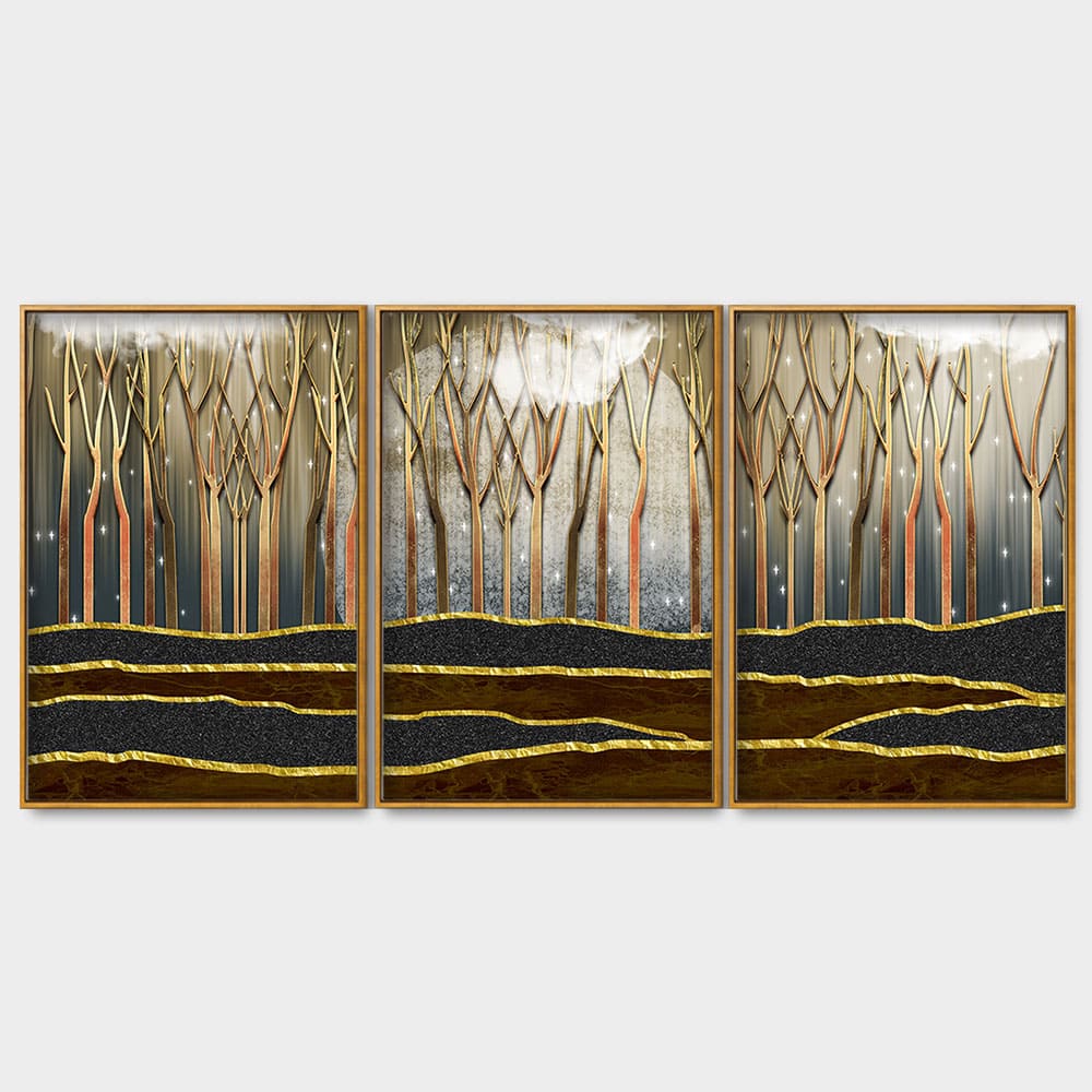 Dead Forest Modern Abstract Art Floating Canvas Wall Painting Set of Three