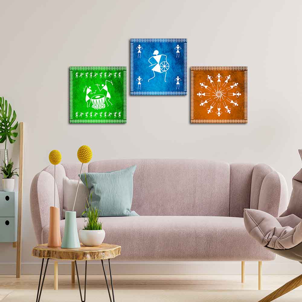 Decorative Warli Art Wall Hanging Painting Set of Three