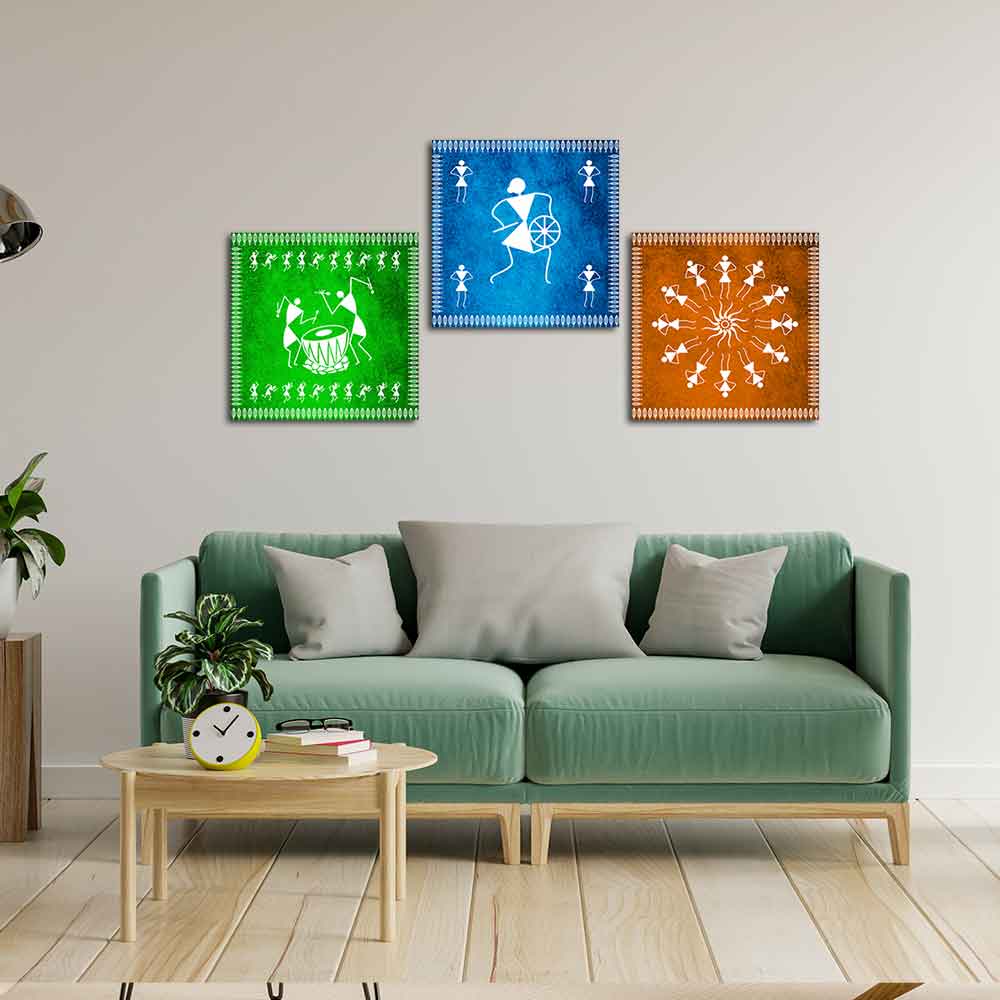 Decorative Warli Art Wall Hanging Painting Set of Three