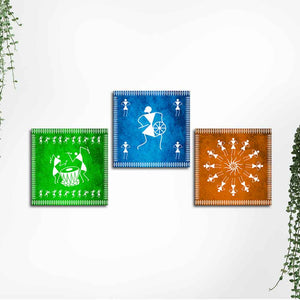 Decorative Warli Art Wall Hanging Painting Set of Three