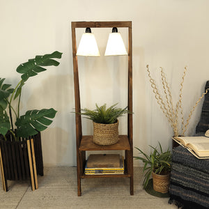 Decorative Wooden Floor Lamp with Brown Base and Jute Fabric Lampshade