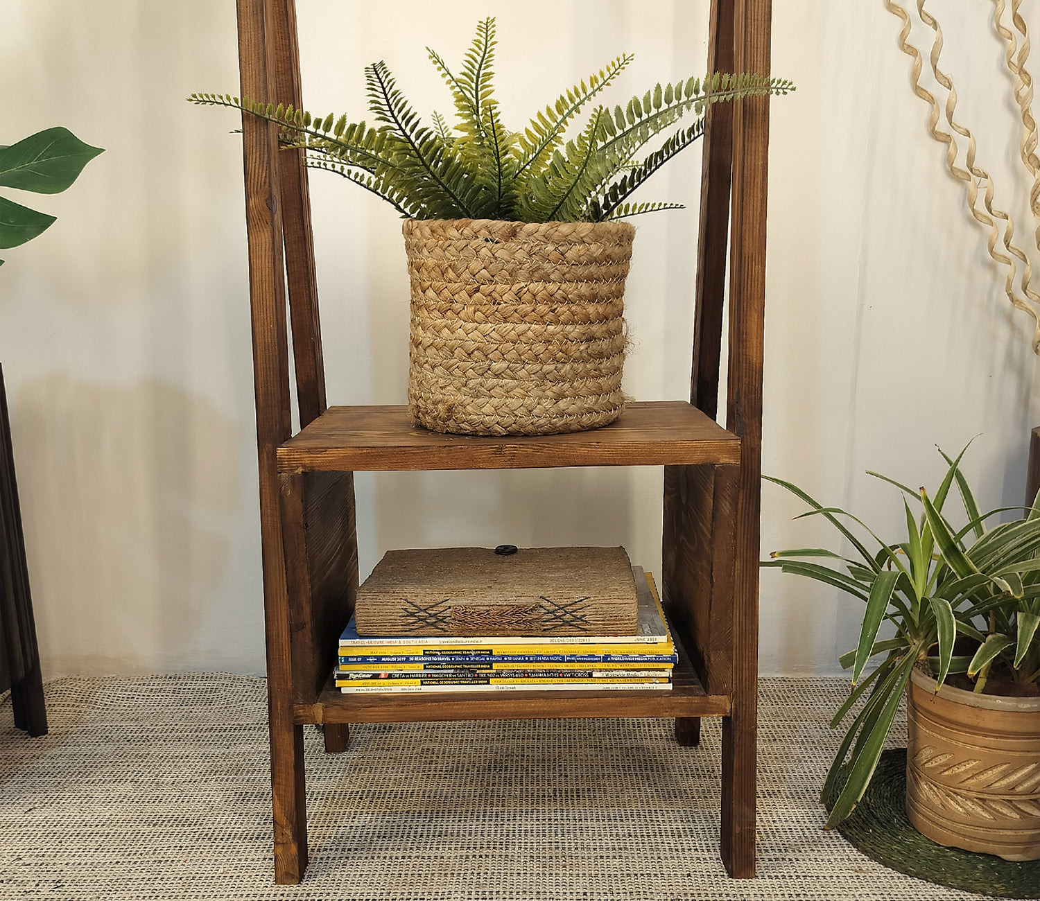 Decorative Wooden Floor Lamp with Brown Base and Jute Fabric Lampshade