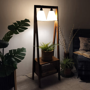 Decorative Wooden Floor Lamp with Brown Base and Jute Fabric Lampshade