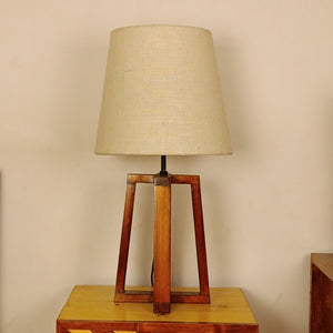 Decorative Wooden Table Lamp with Jute Shade & Brown Base