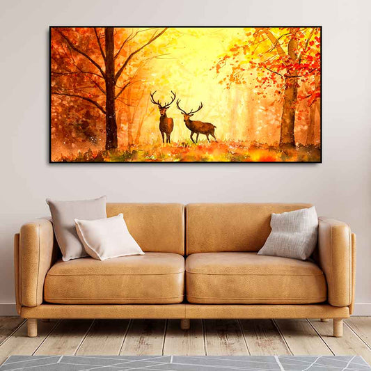 Deer in Autumn Forest Premium Canvas Wall Painting