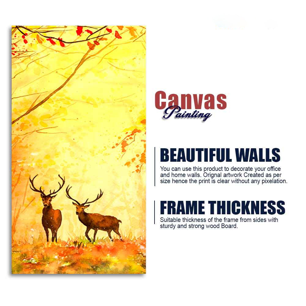 Deer in Autumn Forest Vertical Canvas Wall Painting