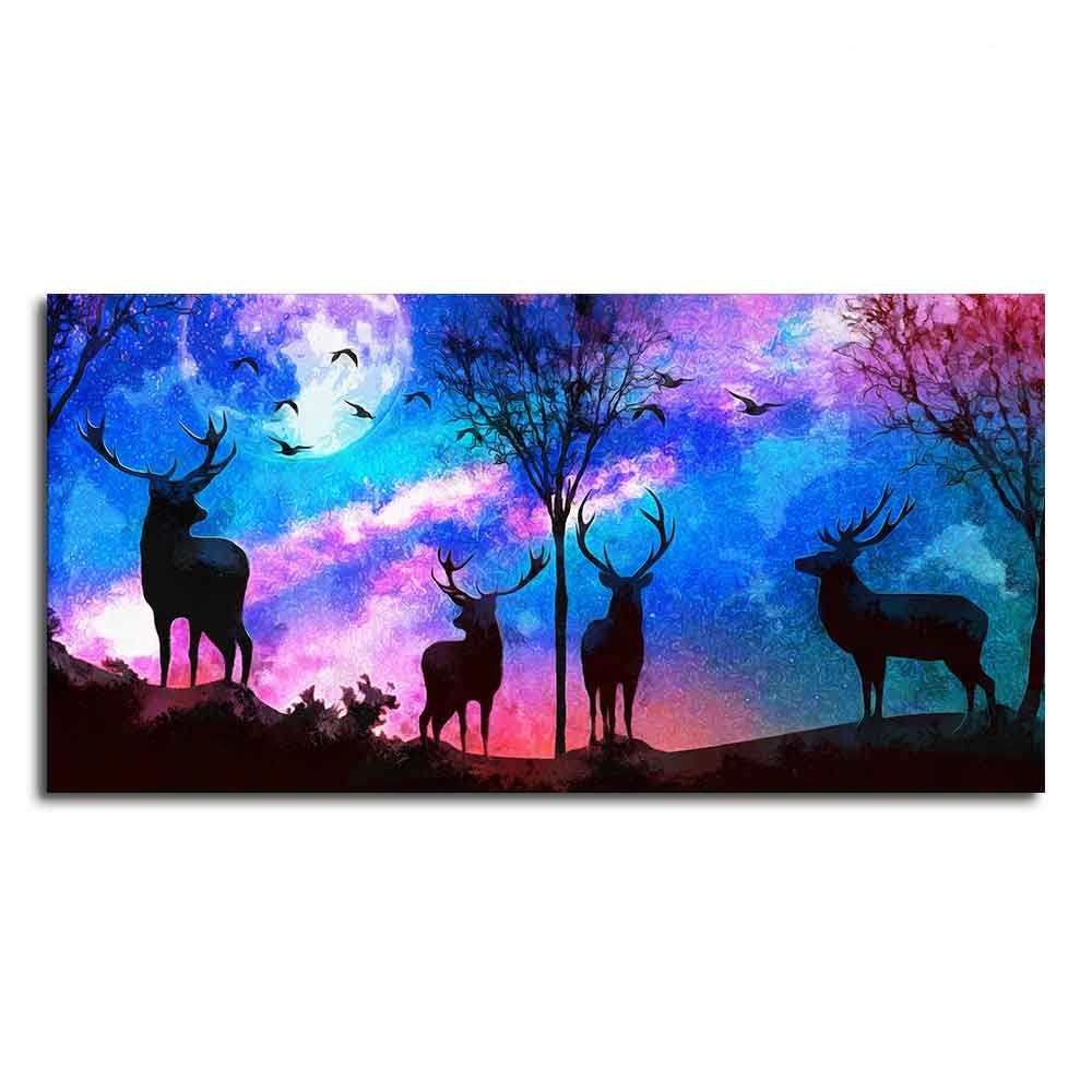 Deer Silhouette Colorful Sky Wall Painting