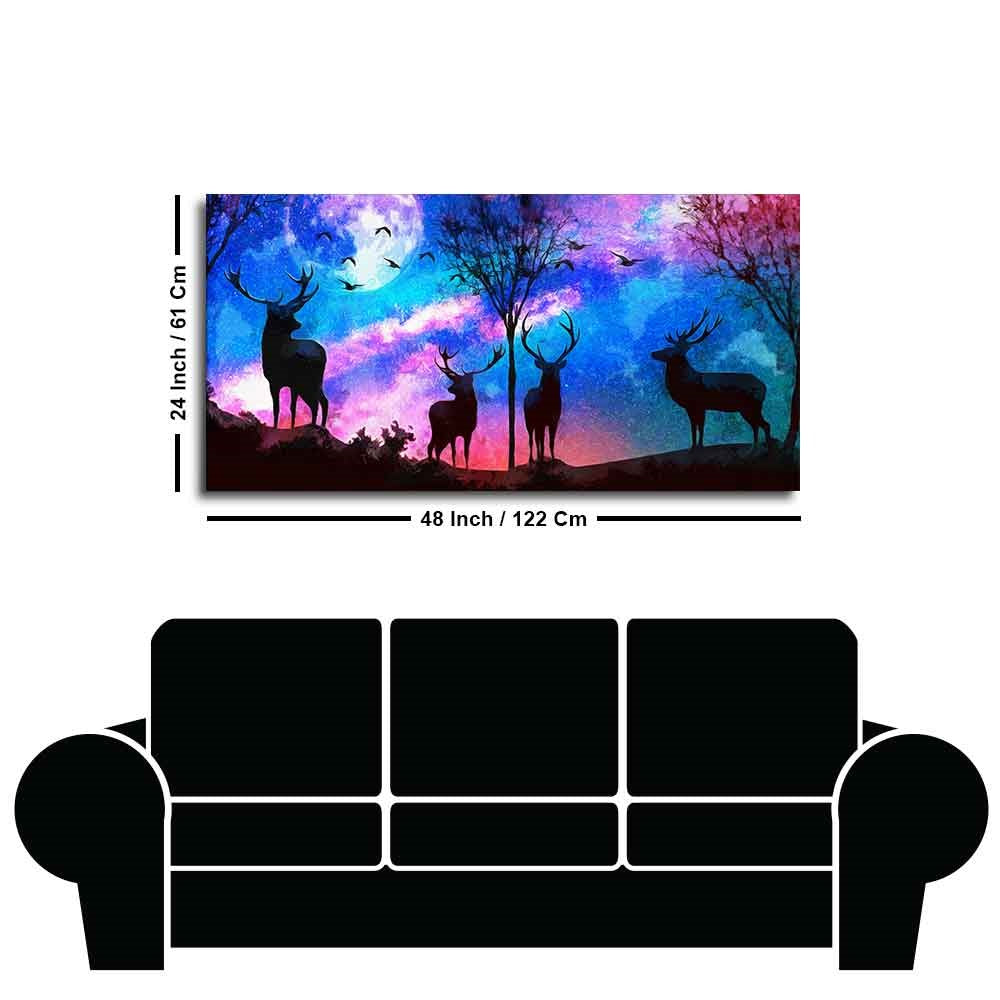 Deer Silhouette Colorful Sky Wall Painting