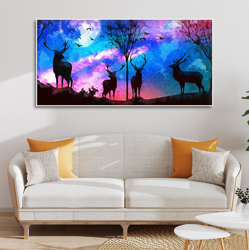 Deer Silhouette Colorful Sky Wall Painting