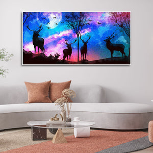 Deer Silhouette Colorful Sky Wall Painting