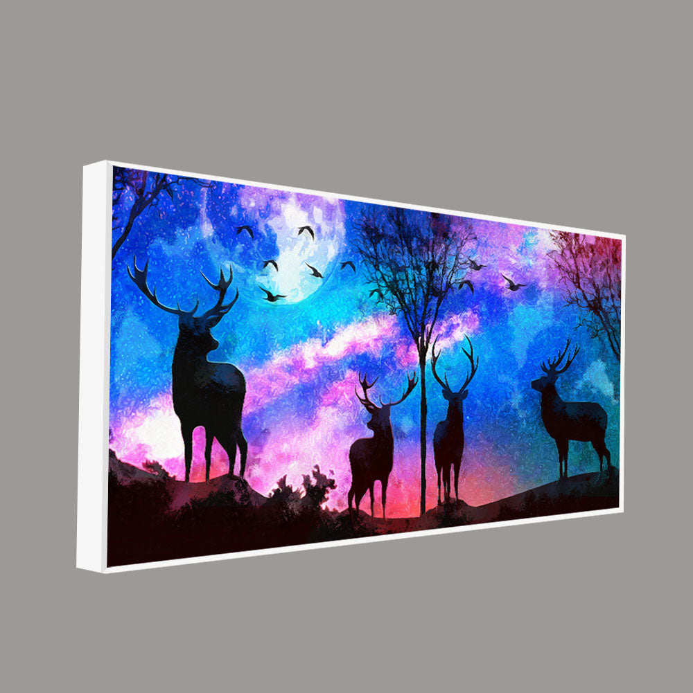 Deer Silhouette Colorful Sky Wall Painting