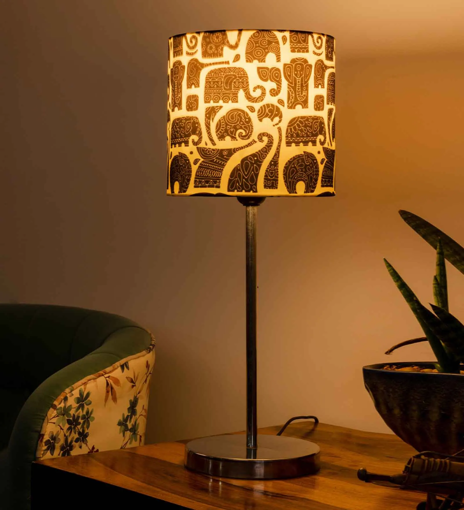 Designer Elephant Shade Table Lamp with Silver Finish Base