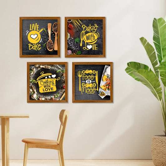 Designer Kitchen Quote Art Wooden Wall Frame Set of Four