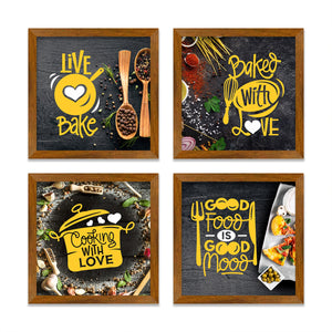 Designer Kitchen Quote Art Wooden Wall Frame Set of Four