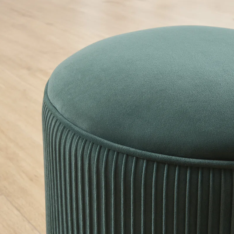 Designer Wide Round Tufted Dark Green Velvet Ottoman