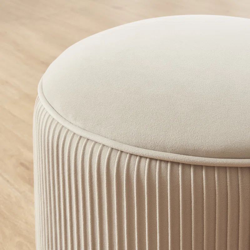 Designer Wide Round Tufted Velvet Ottoman