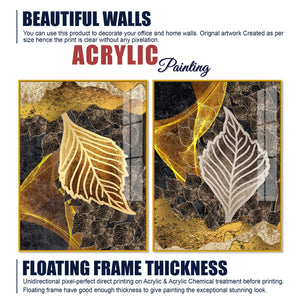 Detailed Leaves Pattern Acrylic Floating Wall Painting Set of 2