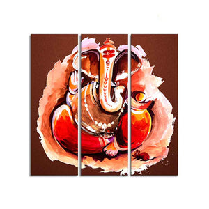 Devotional Lord Ganesha Abstract Art Wall Painting Set of Three