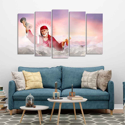 Devotional Wall Painting of Sai Baba Set of Five