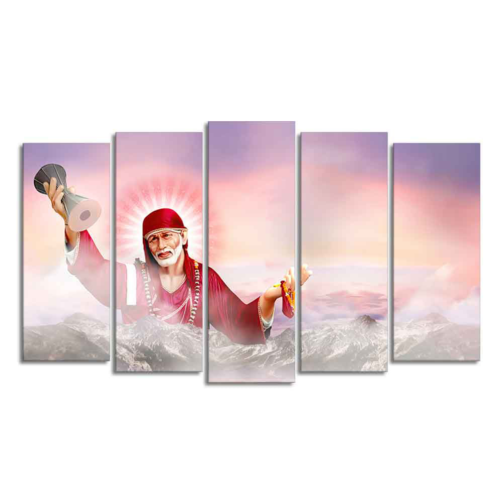 Devotional Wall Painting of Sai Baba Set of Five