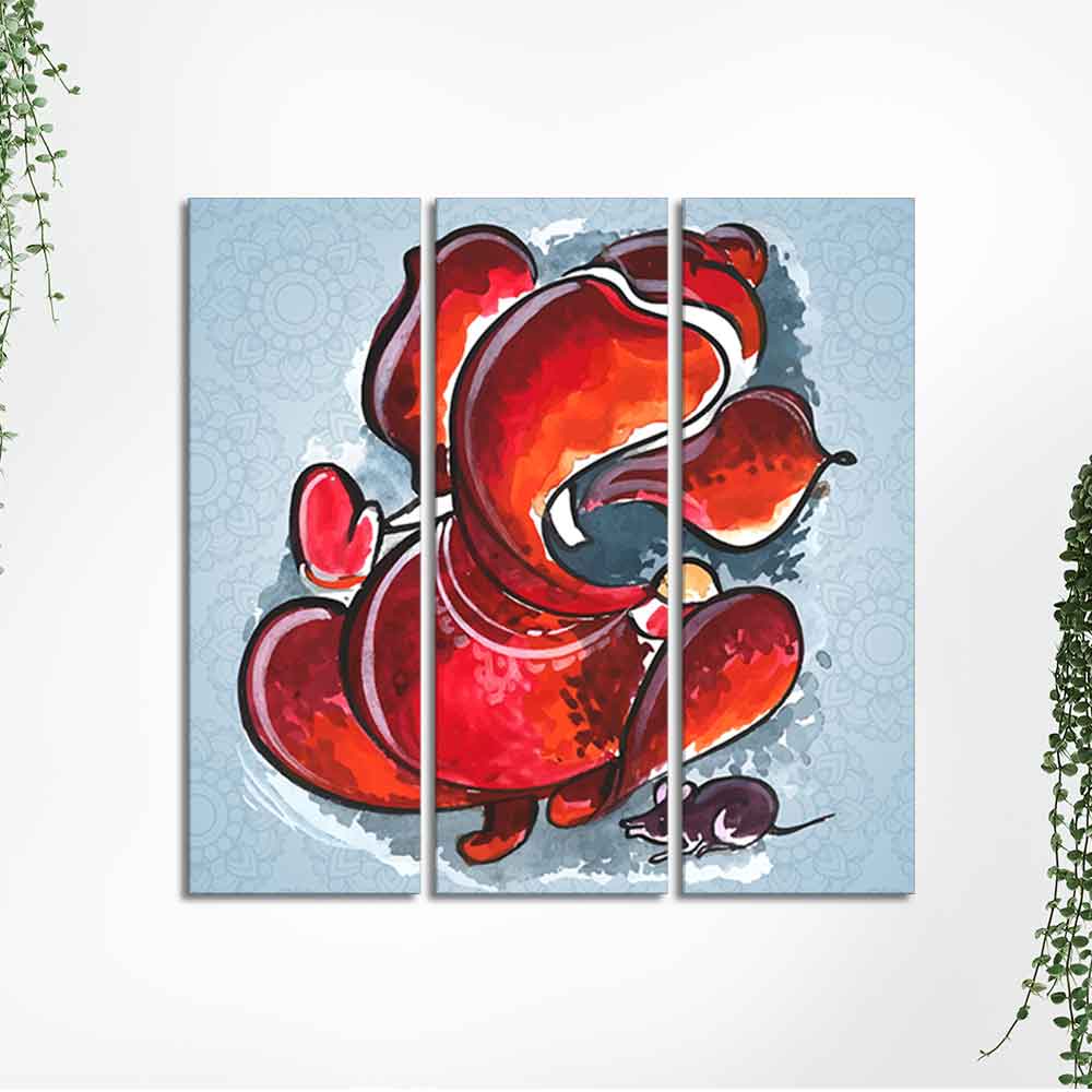 Divine Ganesha Abstract Art Canvas Wall Painting Set of Three