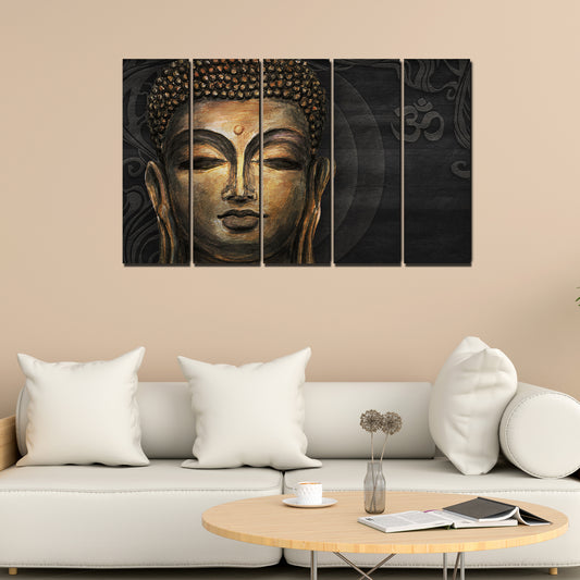 Divine Gautam Buddha Face Wall Painting 5 Pieces