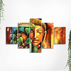 Divine Gautama Buddha Face Premium Frame Wall Painting of Five Pieces