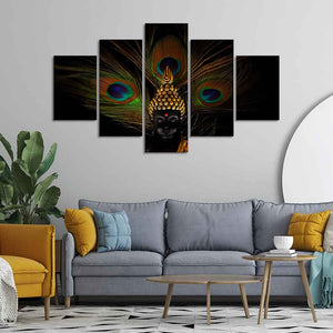 Divine God Buddha With Peacock Feather Wall Painting of Five Pieces