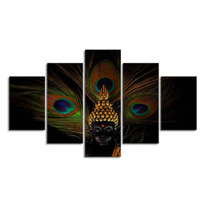 Divine God Buddha With Peacock Feather Wall Painting of Five Pieces