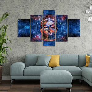 Divine Lord Buddha Head Colorful Wall Painting Five Pieces