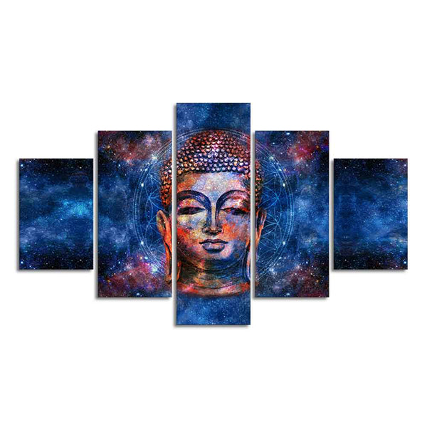 Divine Lord Buddha Head Colorful Wall Painting Five Pieces