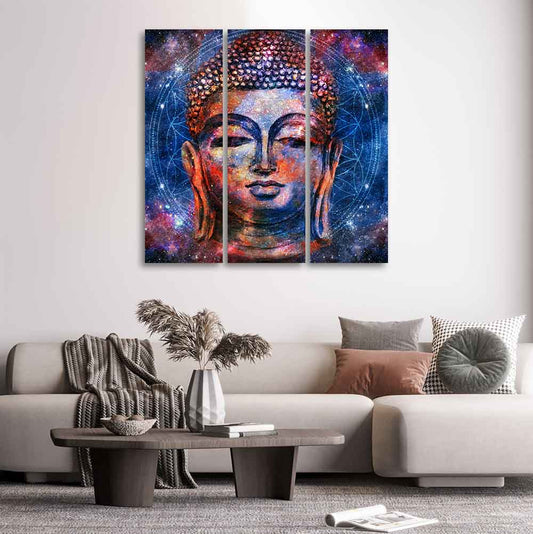 Divine Lord Buddha Head Wall Painting 3 Pieces