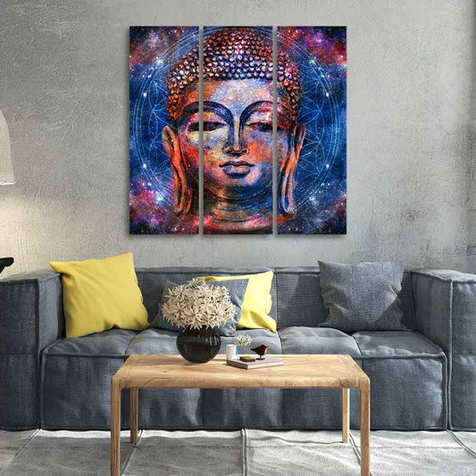 Divine Lord Buddha Head Wall Painting 3 Pieces