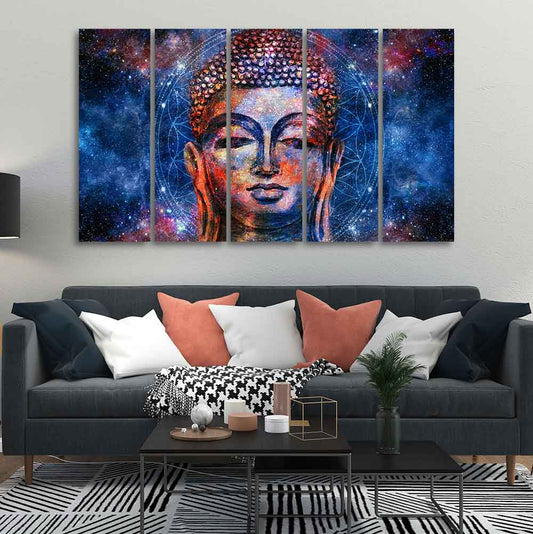 Divine Lord Buddha Head Wall Painting Five Pieces