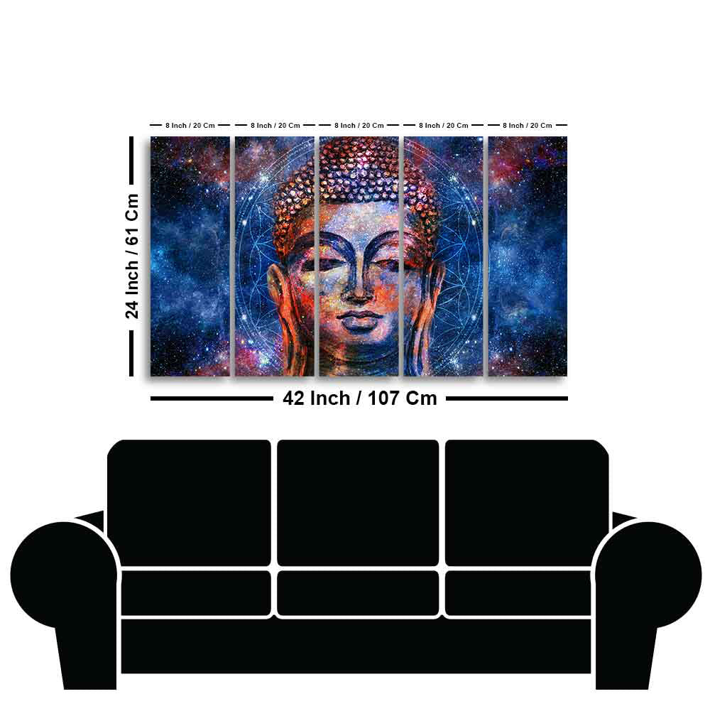 Divine Lord Buddha Head Wall Painting Five Pieces