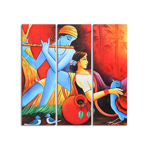 Divine Radha Krishna Canvas Wall Painting Set of 3