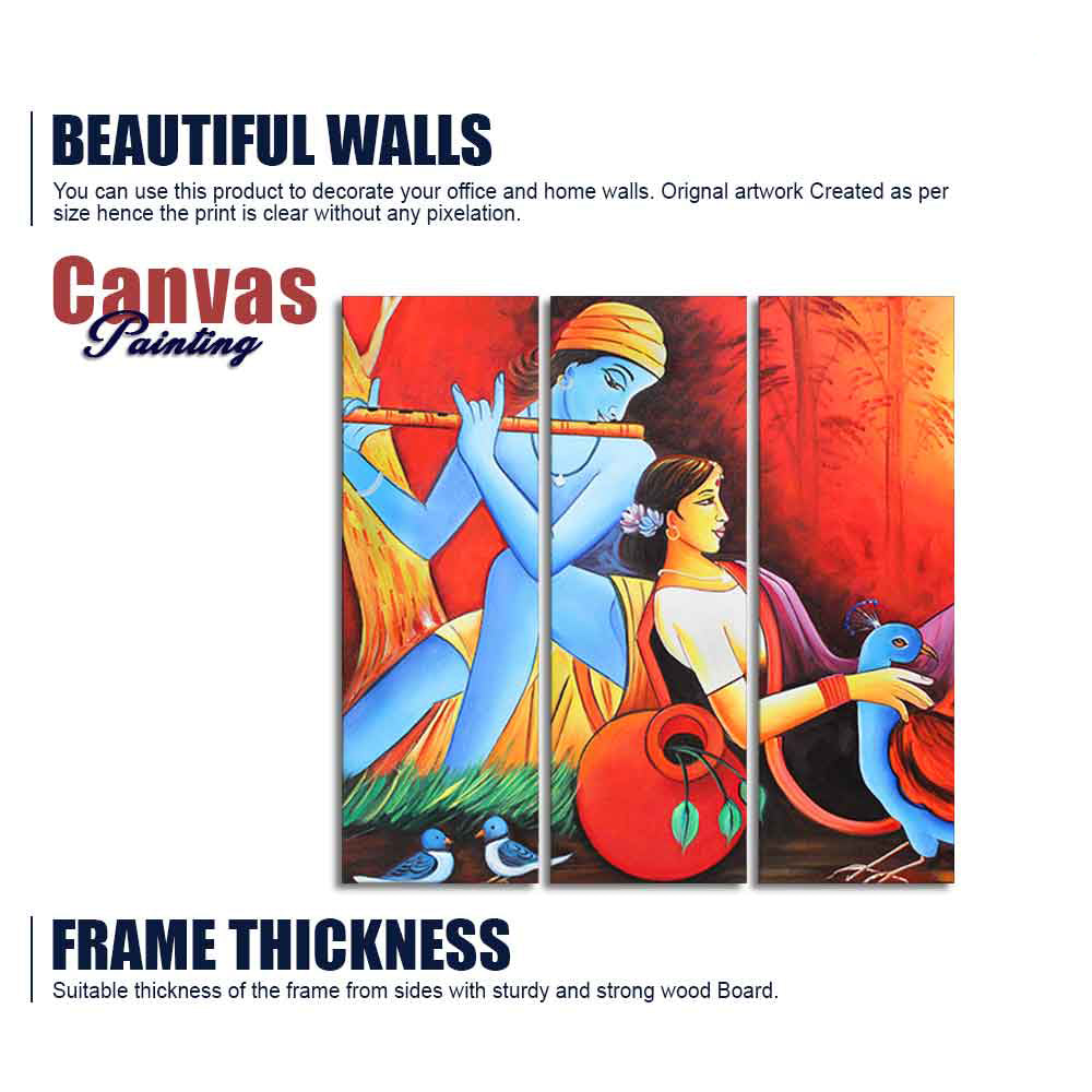 Divine Radha Krishna Canvas Wall Painting Set of 3