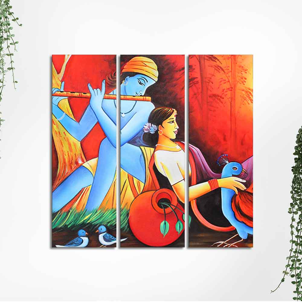 Divine Radha Krishna Canvas Wall Painting Set of 3