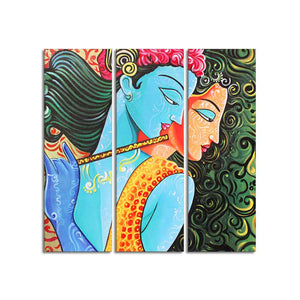 Divine Radha Krishna Canvas Wall Painting Set of 3 Pieces