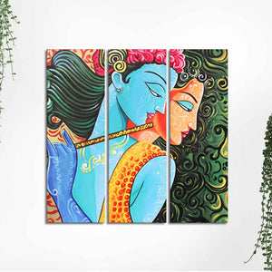 Divine Radha Krishna Canvas Wall Painting Set of 3 Pieces