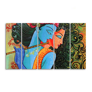 Divine Radha Krishna Canvas Wall Painting Set of Five Pieces