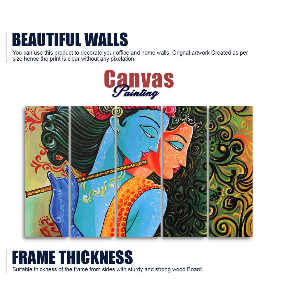 Divine Radha Krishna Canvas Wall Painting Set of Five Pieces