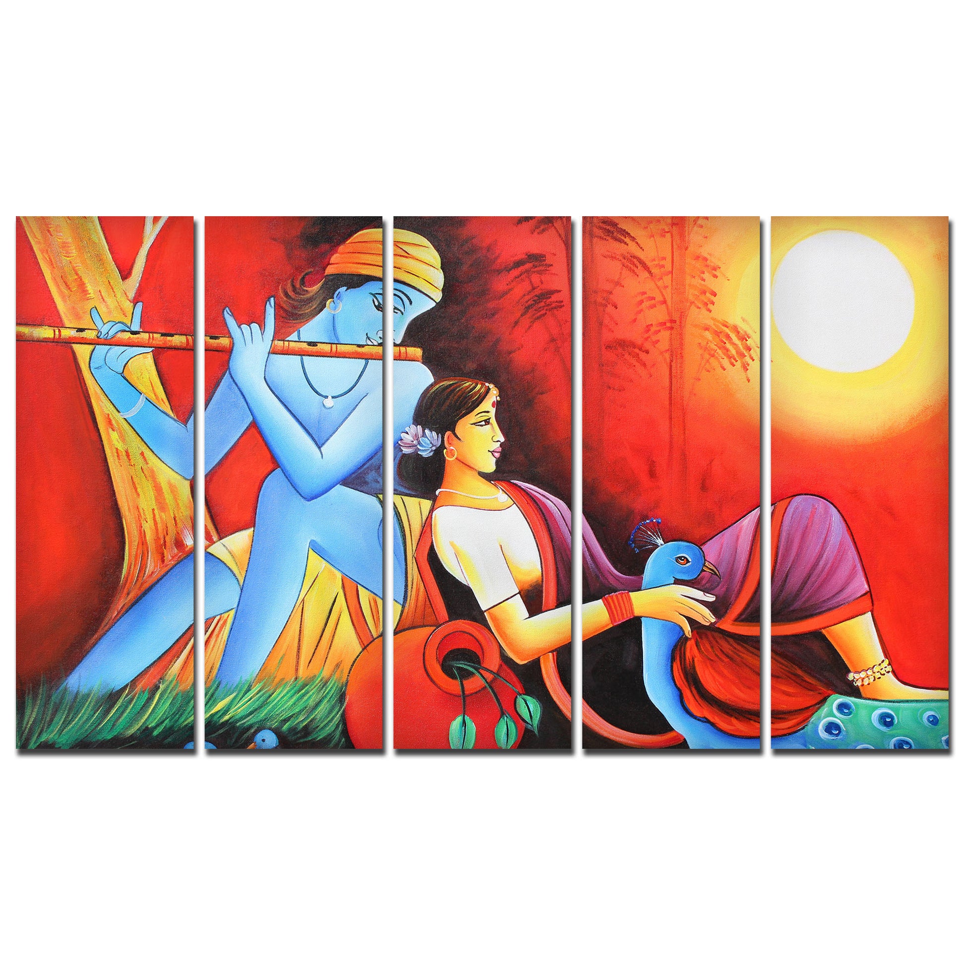 Divine Radha Krishna Canvas Wall Painting Set of 5