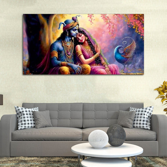 Divine Radha with Krishna Beautiful Canvas Wall Painting